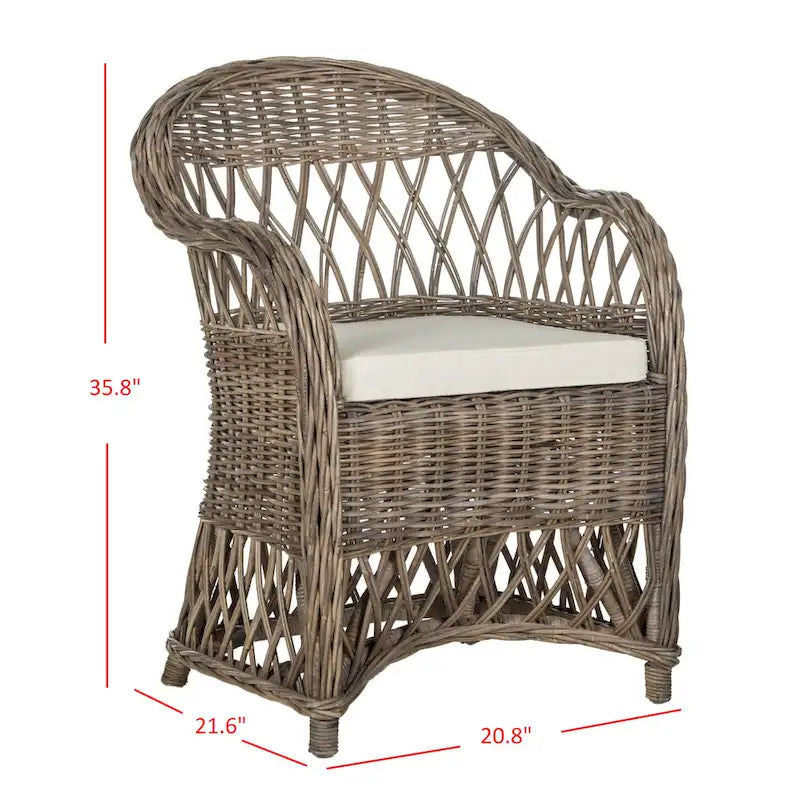 Poltrona Club in Rattan Intrecciato, Naturale/Bianco Decapato, Posto Singolo