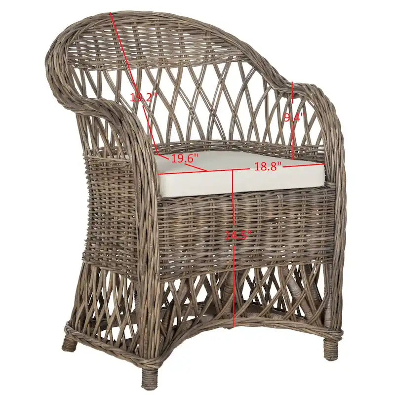 Poltrona Club in Rattan Intrecciato, Naturale/Bianco Decapato, Posto Singolo