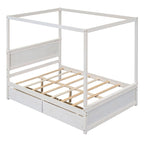 Letto a baldacchino a piattaforma matrimoniale in Grigio/Bianco/Marrone con 2 cassetti, per 1-2 persone