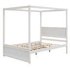 Letto a baldacchino a piattaforma matrimoniale in Grigio/Bianco/Marrone con 2 cassetti, per 1-2 persone