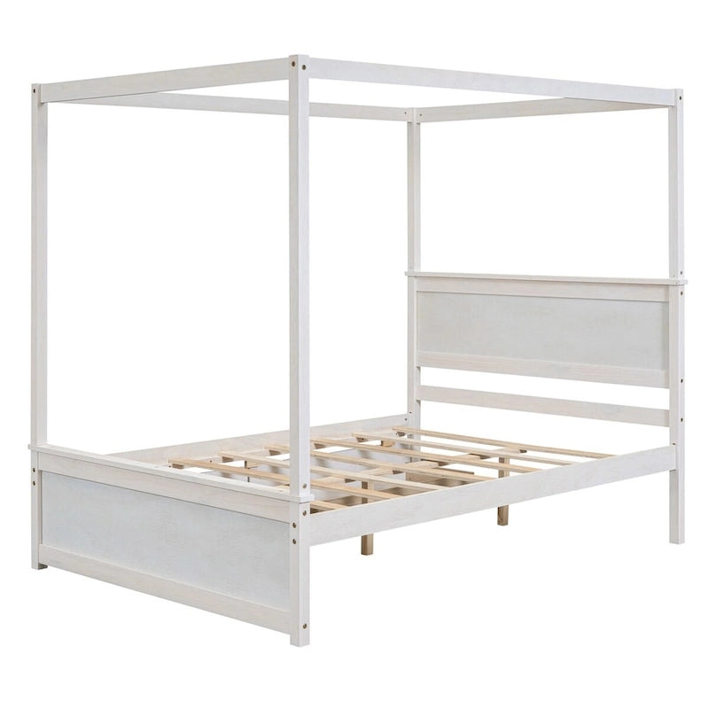 Letto a baldacchino a piattaforma matrimoniale in Grigio/Bianco/Marrone con 2 cassetti, per 1-2 persone