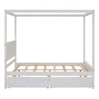 Letto a baldacchino a piattaforma matrimoniale in Grigio/Bianco/Marrone con 2 cassetti, per 1-2 persone