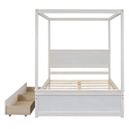 Letto a baldacchino a piattaforma matrimoniale in Grigio/Bianco/Marrone con 2 cassetti, per 1-2 persone