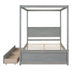 Letto a baldacchino a piattaforma matrimoniale in Grigio/Bianco/Marrone con 2 cassetti, per 1-2 persone