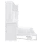 Letto a scomparsa matrimoniale "Queen" grigio/bianco con armadio e cassetti, 2 posti letto
