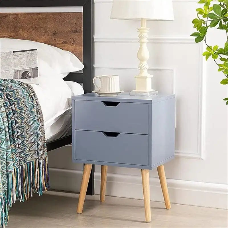 Comodino a 2 cassetti grigio/bianco, set da 2