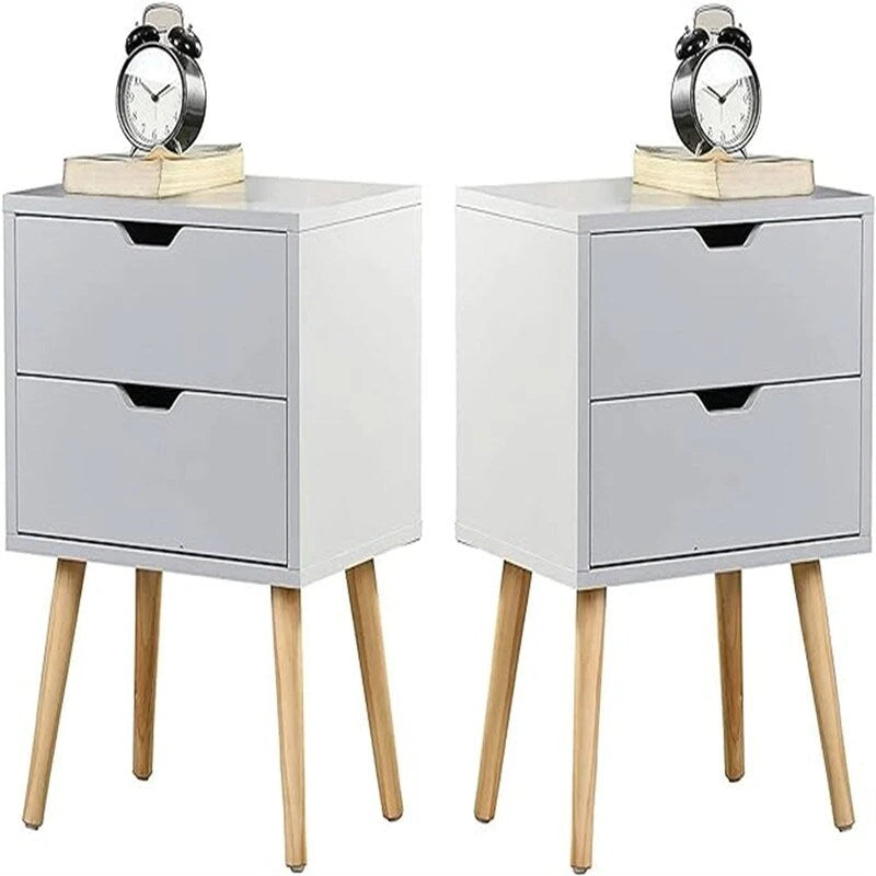 Comodino a 2 cassetti grigio/bianco, set da 2