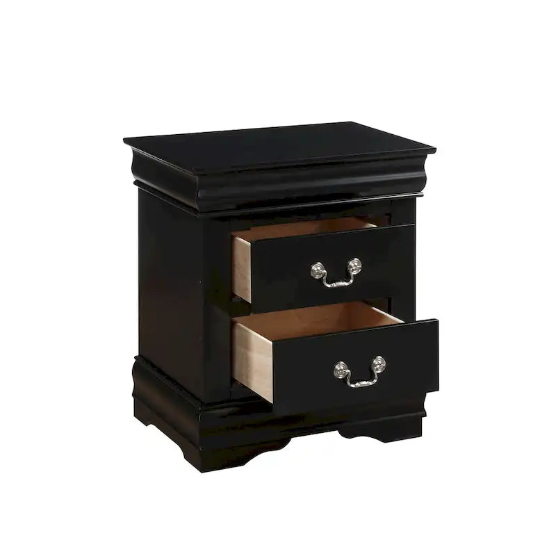 Comodino a 2 cassetti, stile Luigi Filippo, grigio scuro / argento / nero / ciliegio / bianco, per 1