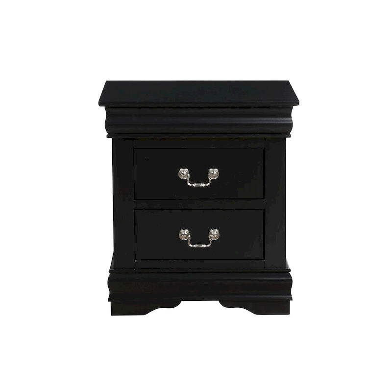 Comodino a 2 cassetti, stile Luigi Filippo, grigio scuro / argento / nero / ciliegio / bianco, per 1