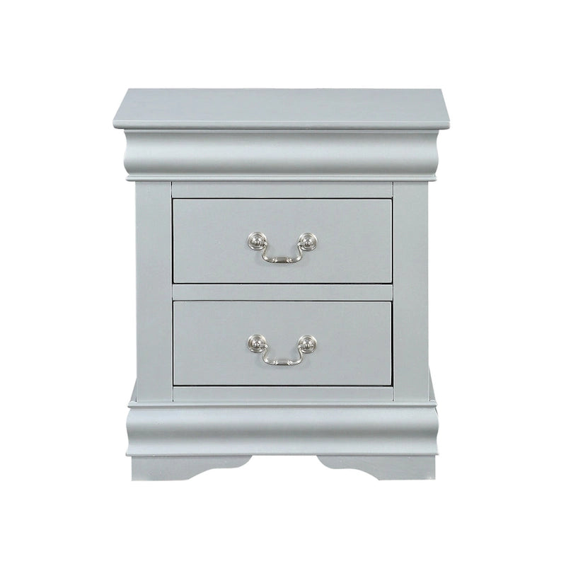 Comodino a 2 cassetti, stile Luigi Filippo, grigio scuro / argento / nero / ciliegio / bianco, per 1