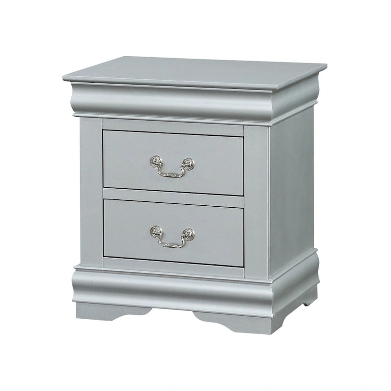Comodino a 2 cassetti, stile Luigi Filippo, grigio scuro / argento / nero / ciliegio / bianco, per 1
