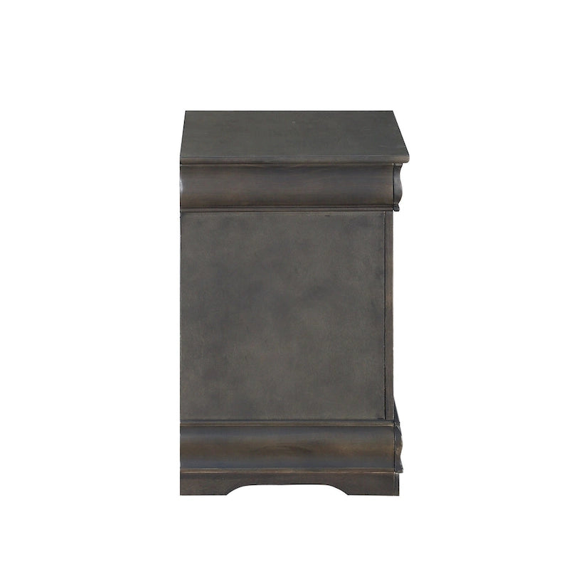 Comodino a 2 cassetti, stile Luigi Filippo, grigio scuro / argento / nero / ciliegio / bianco, per 1