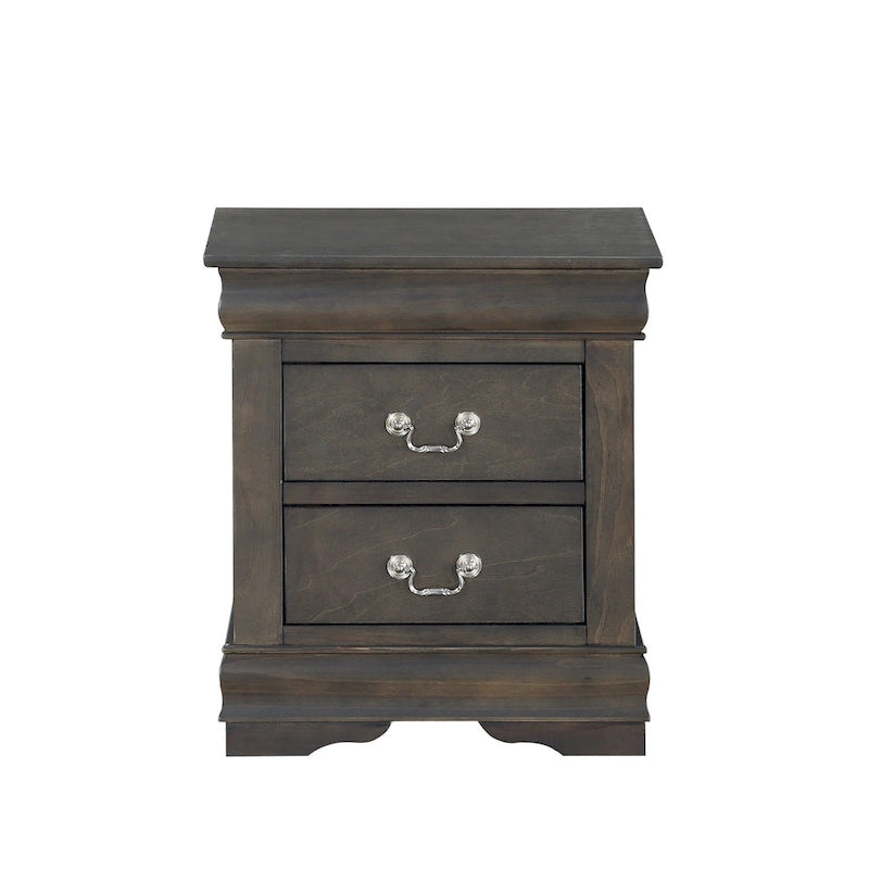 Comodino a 2 cassetti, stile Luigi Filippo, grigio scuro / argento / nero / ciliegio / bianco, per 1