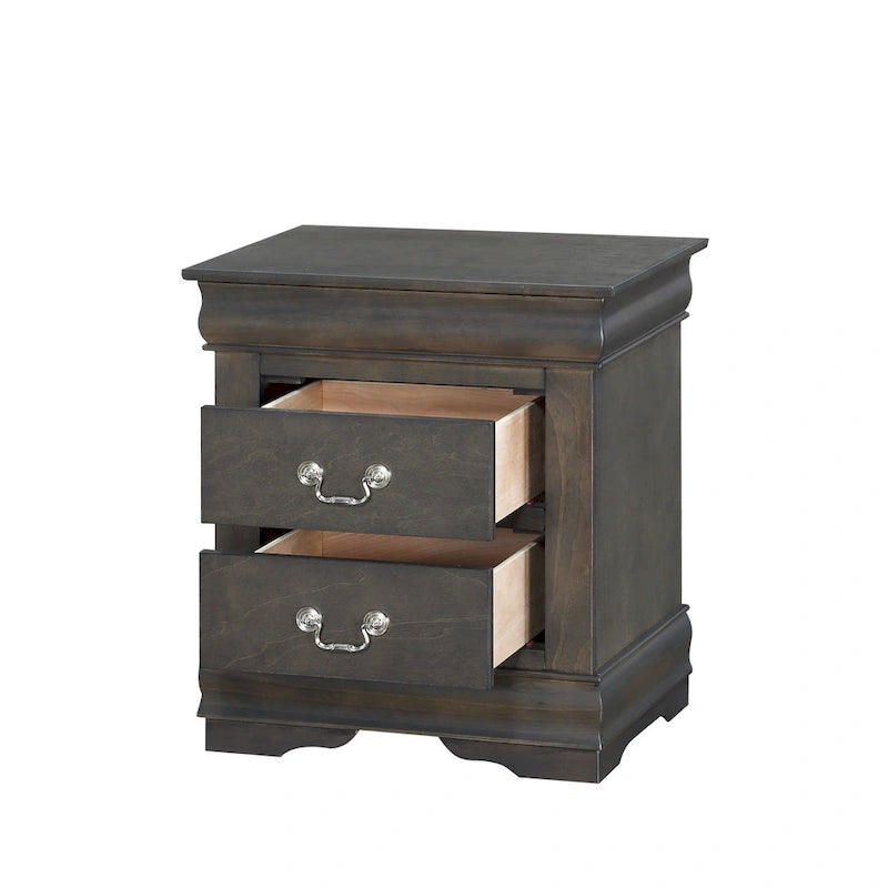 Comodino a 2 cassetti, stile Luigi Filippo, grigio scuro / argento / nero / ciliegio / bianco, per 1