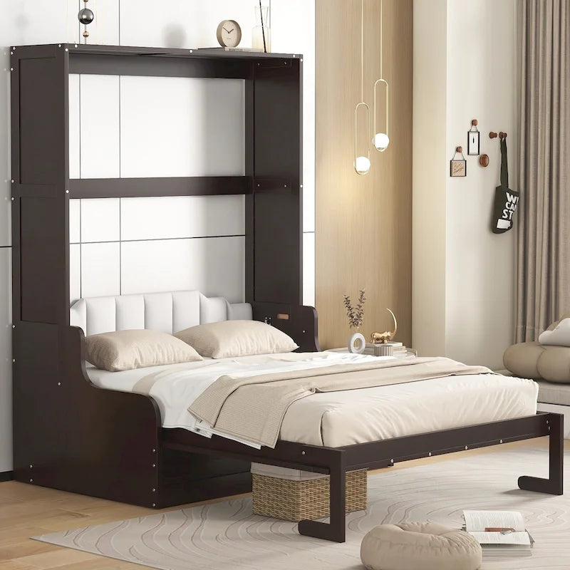 Letto a scomparsa Murphy con cuscino, singolo, grigio / espresso / bianco