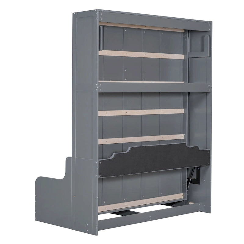 Letto a scomparsa Murphy con cuscino, singolo, grigio / espresso / bianco