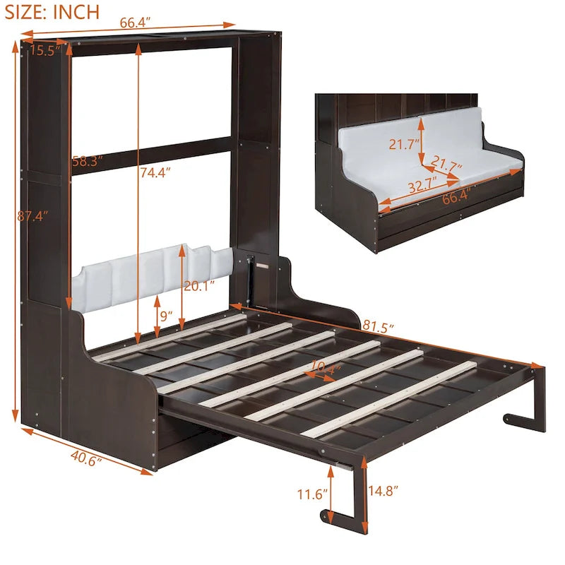 Letto a scomparsa Murphy con cuscino, singolo, grigio / espresso / bianco