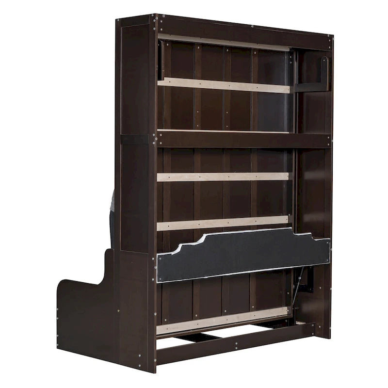 Letto a scomparsa Murphy con cuscino, singolo, grigio / espresso / bianco