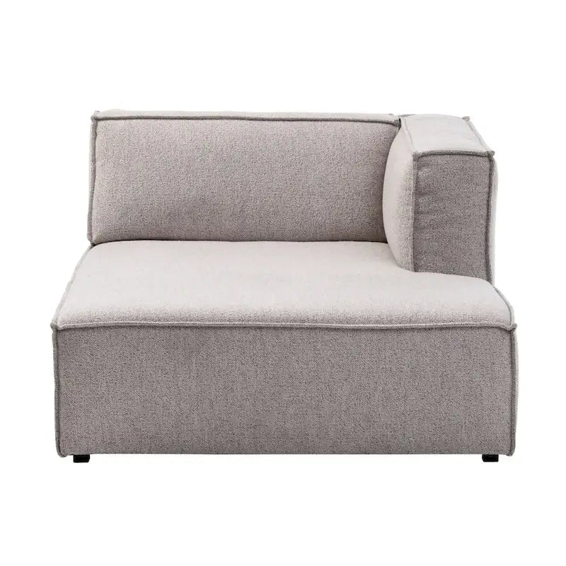 Divano modulare con chaise longue, 1 posto, in velluto a coste verde oliva e bouclé color tortora