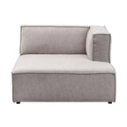 Divano modulare con chaise longue, 1 posto, in velluto a coste verde oliva e bouclé color tortora