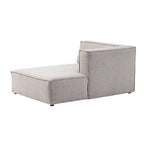 Divano modulare con chaise longue, 1 posto, in velluto a coste verde oliva e bouclé color tortora