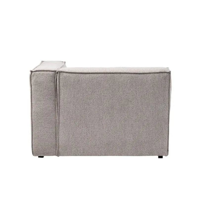 Divano modulare con chaise longue, 1 posto, in velluto a coste verde oliva e bouclé color tortora