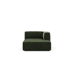Divano modulare con chaise longue, 1 posto, in velluto a coste verde oliva e bouclé color tortora
