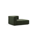 Divano modulare con chaise longue, 1 posto, in velluto a coste verde oliva e bouclé color tortora