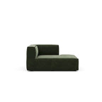 Divano modulare con chaise longue, 1 posto, in velluto a coste verde oliva e bouclé color tortora