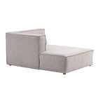 Divano modulare con chaise longue, 1 posto, in velluto a coste verde oliva e bouclé color tortora