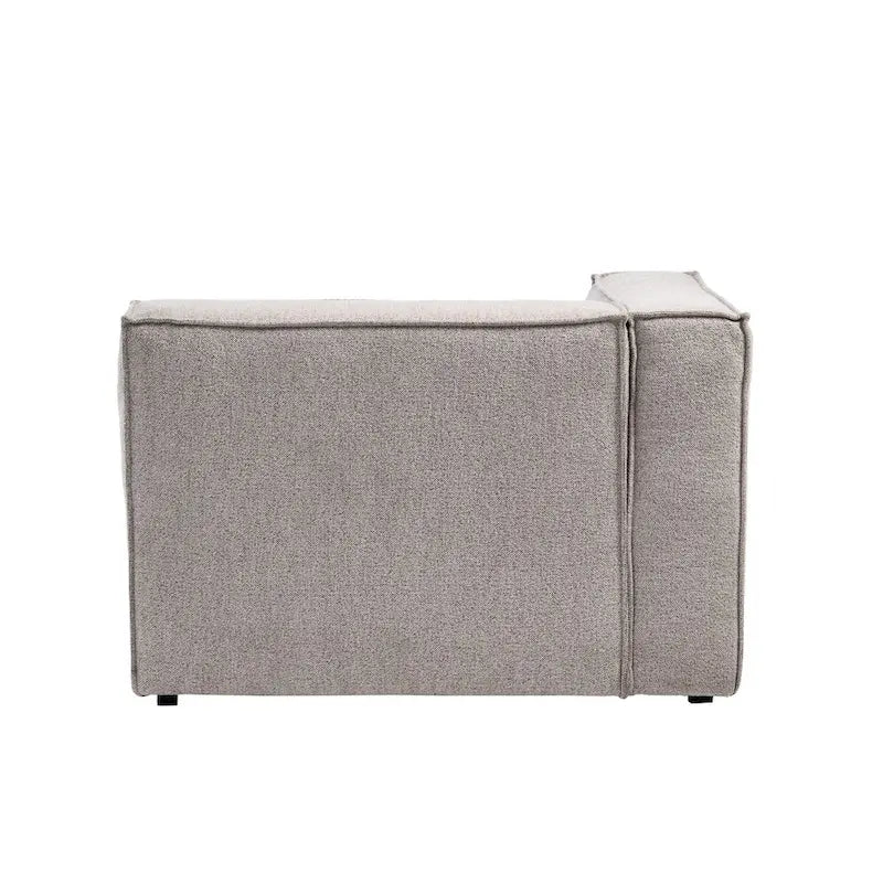 Divano modulare con chaise longue, 1 posto, in velluto a coste verde oliva e bouclé color tortora