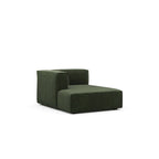 Divano modulare con chaise longue, 1 posto, in velluto a coste verde oliva e bouclé color tortora