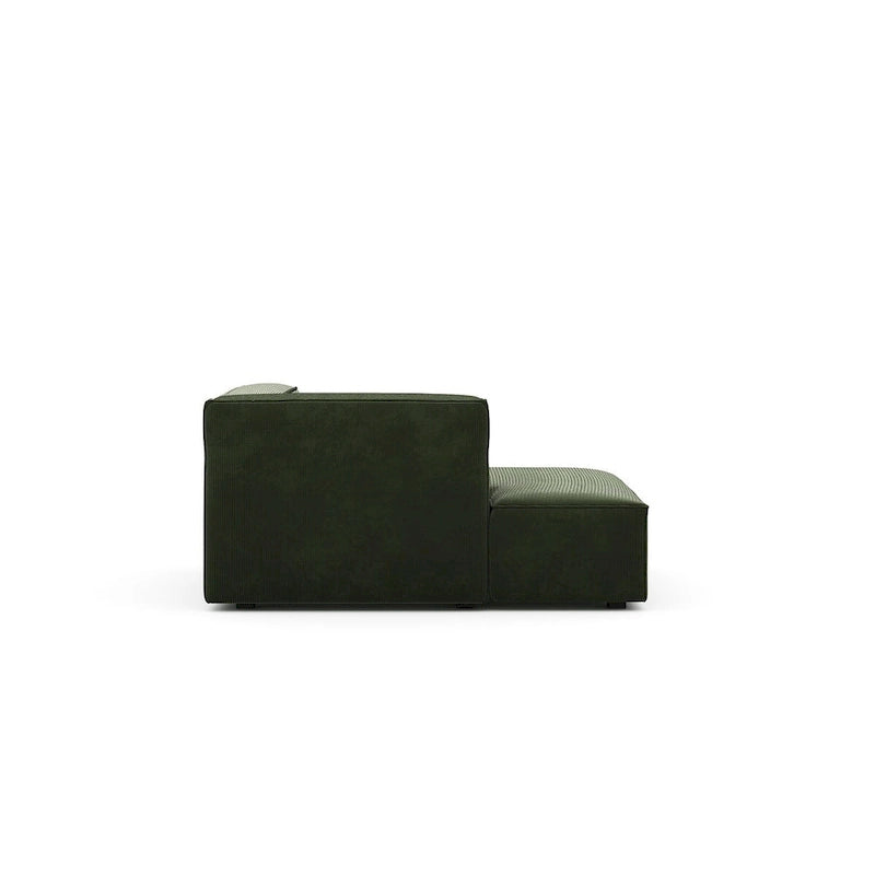 Divano modulare con chaise longue, 1 posto, in velluto a coste verde oliva e bouclé color tortora