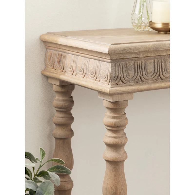 Tavolo Consolle Stile Intagliato Naturale, Montaggio 1 Persona, 91 cm L x 35,5 cm P x 75 cm H