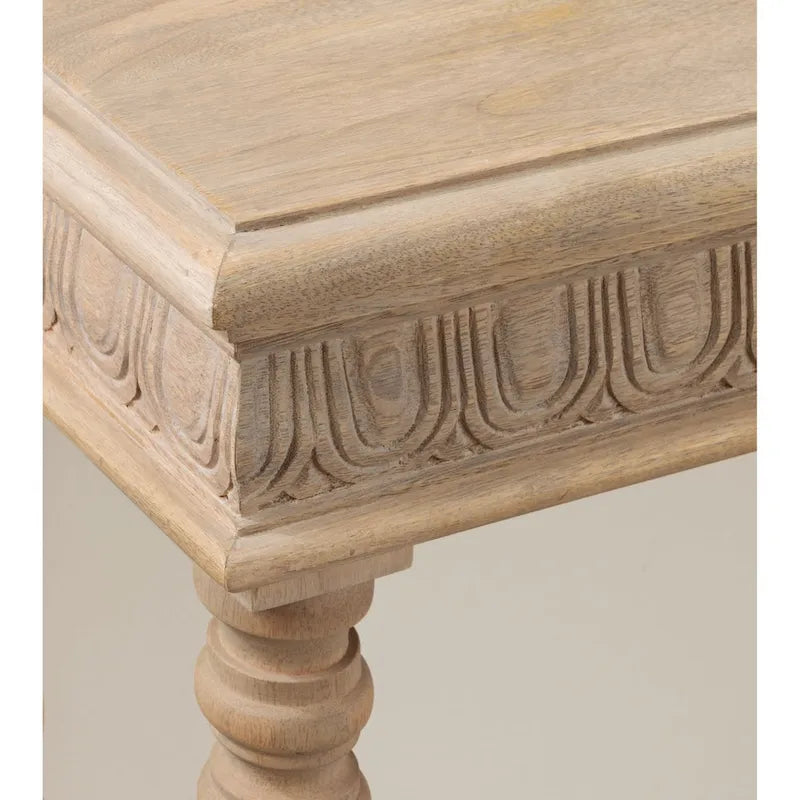 Tavolo Consolle Stile Intagliato Naturale, Montaggio 1 Persona, 91 cm L x 35,5 cm P x 75 cm H