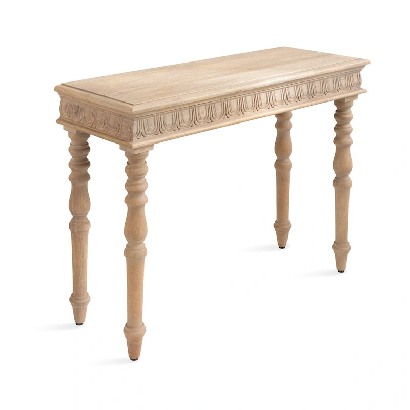 Tavolo Consolle Stile Intagliato Naturale, Montaggio 1 Persona, 91 cm L x 35,5 cm P x 75 cm H
