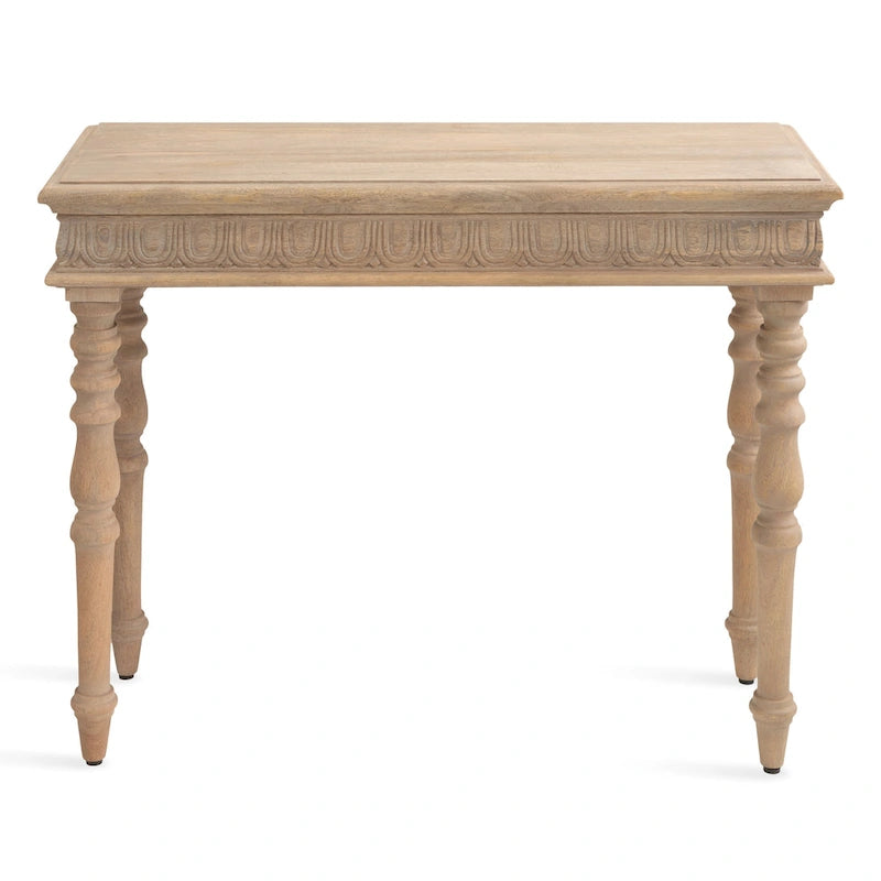 Tavolo Consolle Stile Intagliato Naturale, Montaggio 1 Persona, 91 cm L x 35,5 cm P x 75 cm H