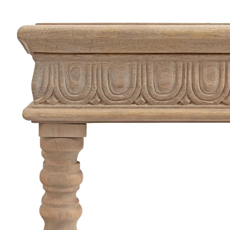 Tavolo Consolle Stile Intagliato Naturale, Montaggio 1 Persona, 91 cm L x 35,5 cm P x 75 cm H