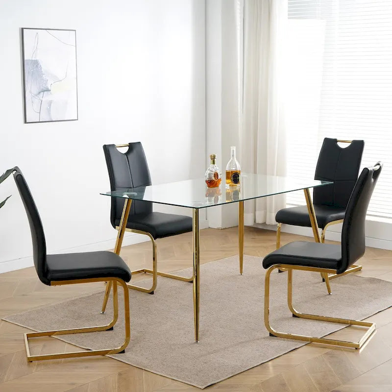 Sedia da pranzo in PU bianca e nera, gambe cromate, set da 4