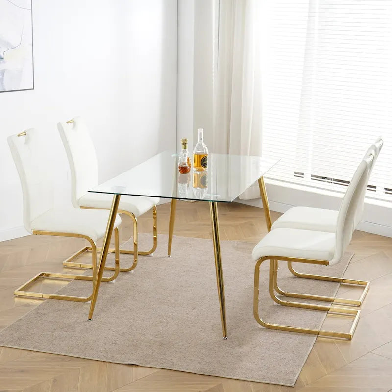 Sedia da pranzo in PU bianca e nera, gambe cromate, set da 4