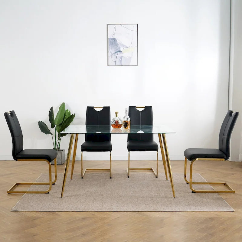 Sedia da pranzo in PU bianca e nera, gambe cromate, set da 4