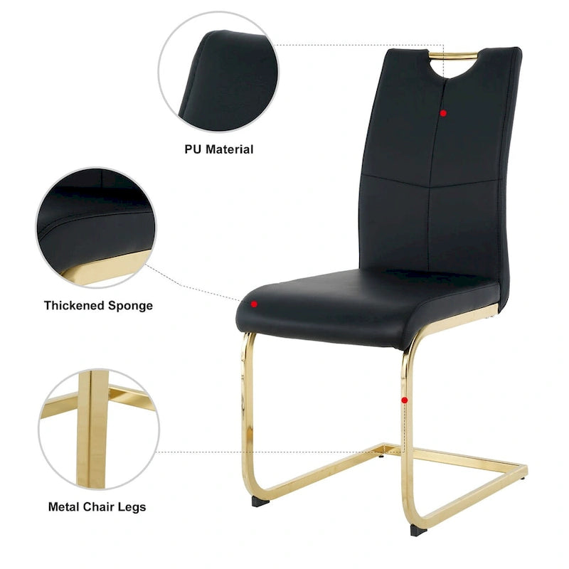 Sedia da pranzo in PU bianca e nera, gambe cromate, set da 4