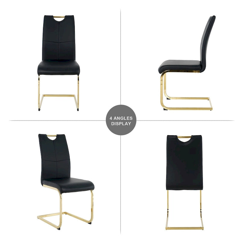 Sedia da pranzo in PU bianca e nera, gambe cromate, set da 4