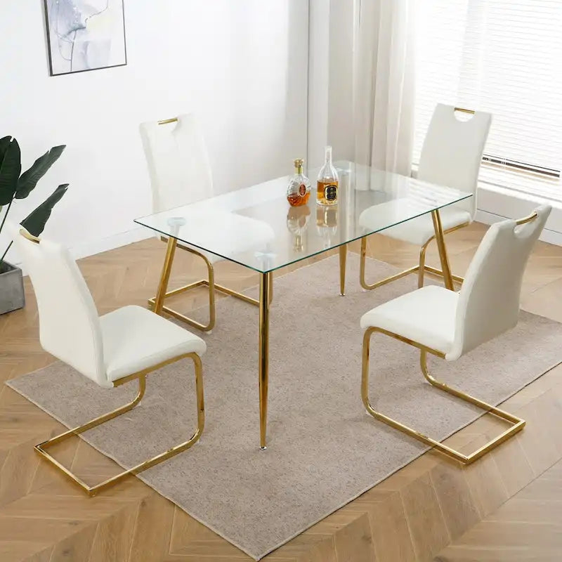 Sedia da pranzo in PU bianca e nera, gambe cromate, set da 4
