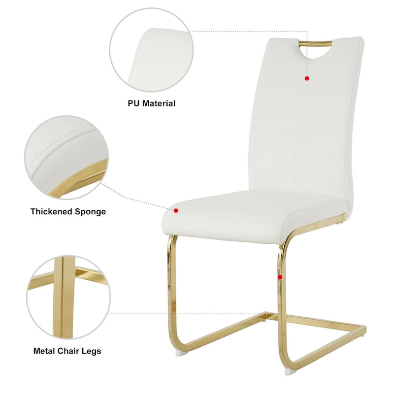 Sedia da pranzo in PU bianca e nera, gambe cromate, set da 4