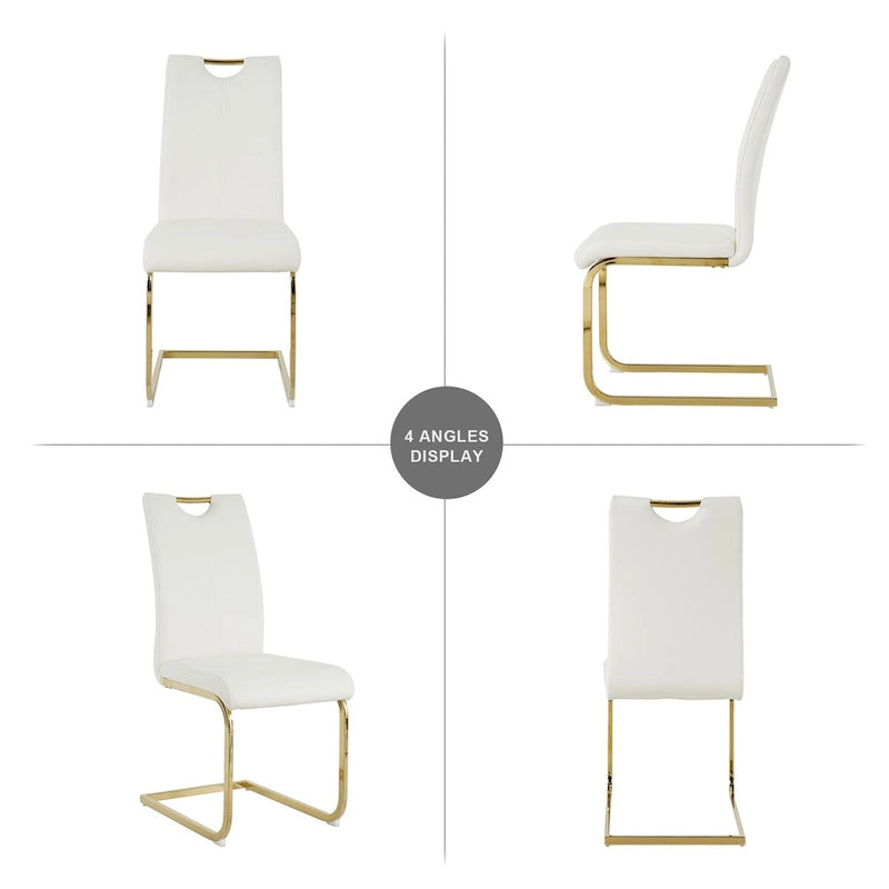 Sedia da pranzo in PU bianca e nera, gambe cromate, set da 4