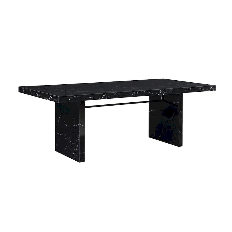 Set tavolo da pranzo in finto marmo nero, stile moderno, 7 posti