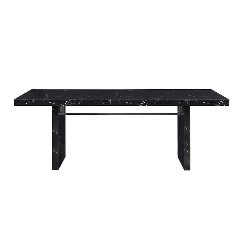 Set tavolo da pranzo in finto marmo nero, stile moderno, 7 posti