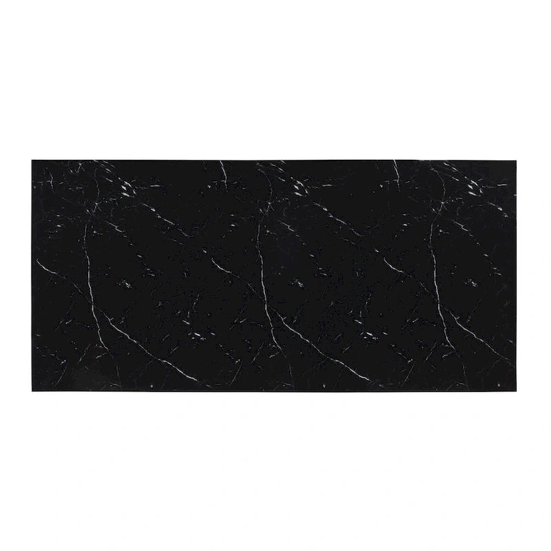 Set tavolo da pranzo in finto marmo nero, stile moderno, 7 posti