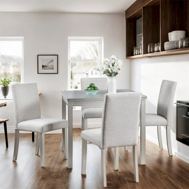 Set da Pranzo 5 Pezzi, Grigio/Nero/Bianco, Quadrato, 4 Posti